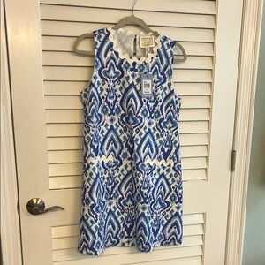 Sail to Sable Ikat Print Dress in Blue and White